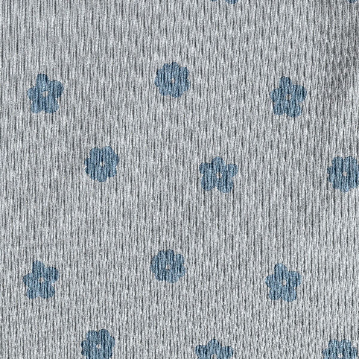 Girls Grey Cotton Blue Floral Top Regular Fit Casual Wear