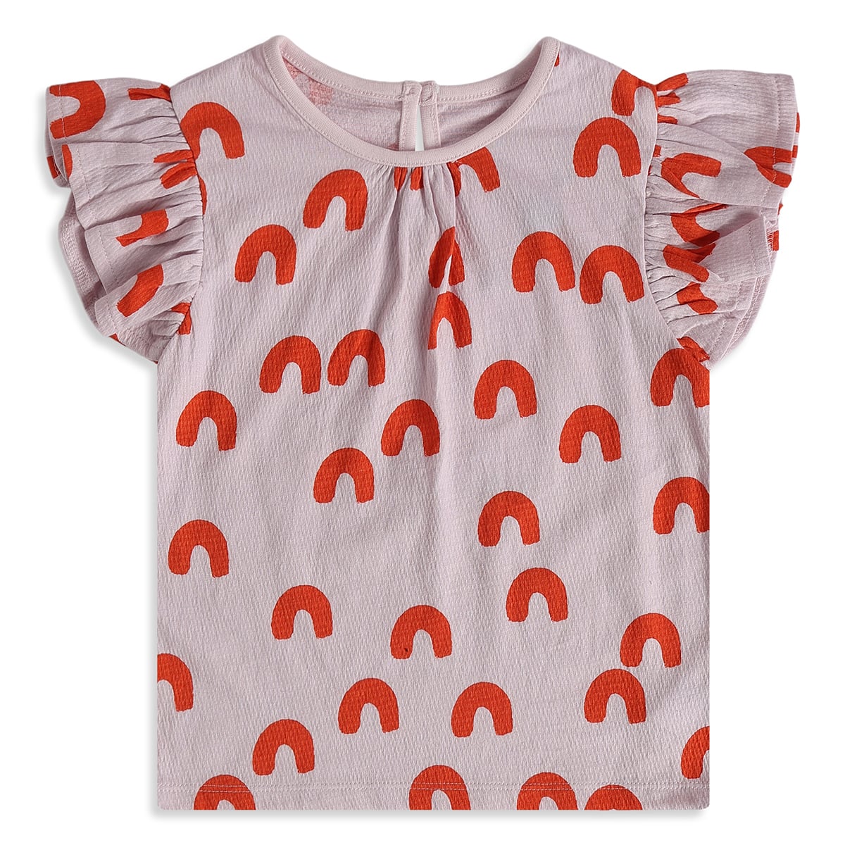 Girls Pink Cotton Rainbow Print Top Regular Fit Casual Wear