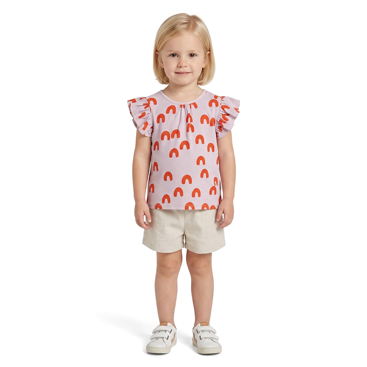 Girls Pink Cotton Rainbow Print Top Regular Fit Casual Wear