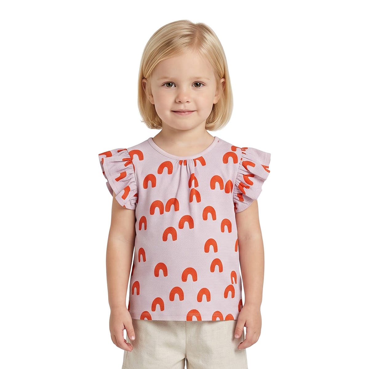 Girls Pink Cotton Rainbow Print Top Regular Fit Casual Wear
