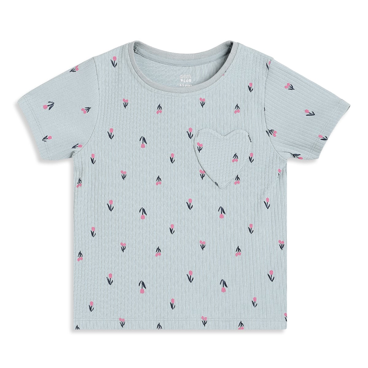 Girls Light Blue Cotton Printed T-Shirt Regular Fit Casual Wear