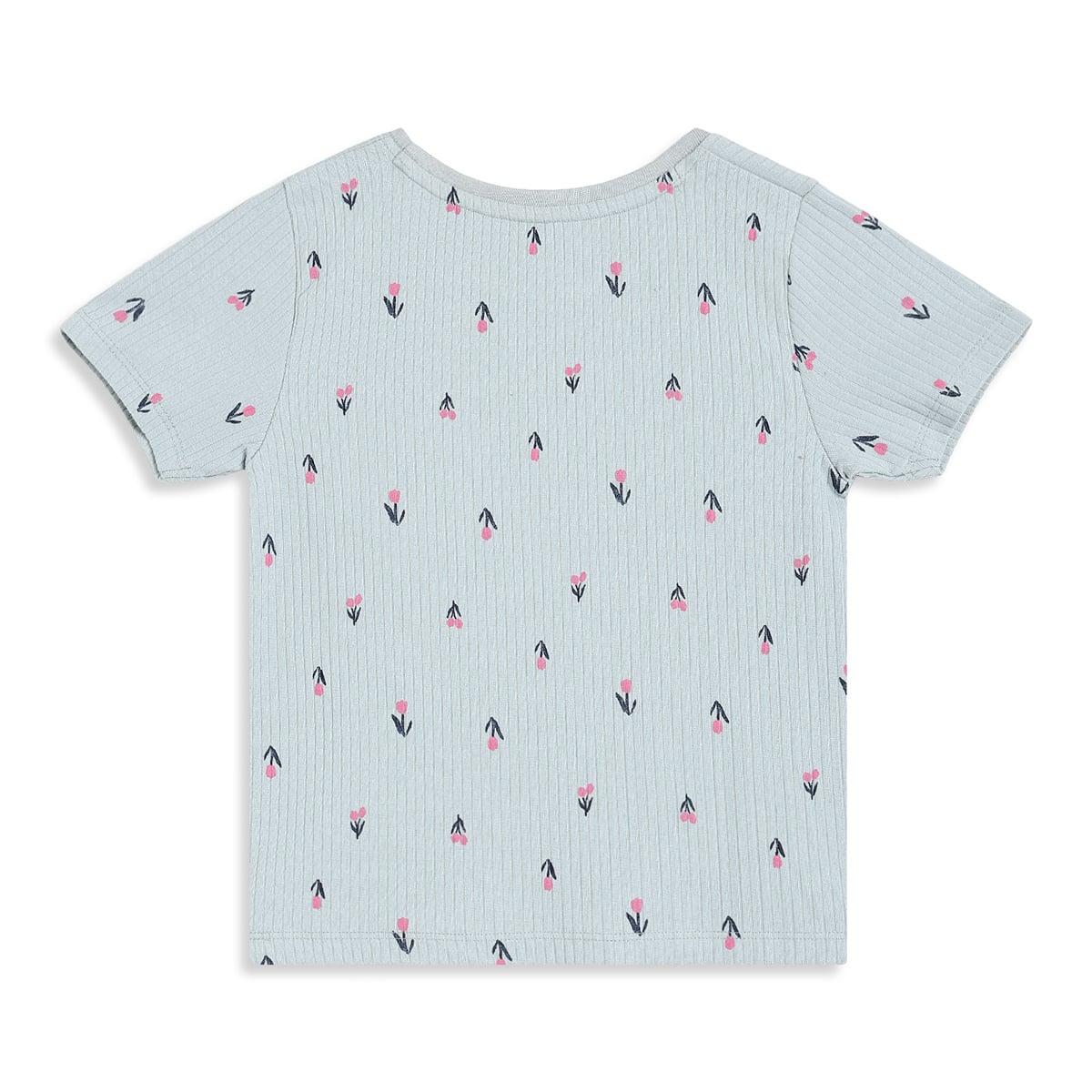 Girls Light Blue Cotton Printed T-Shirt Regular Fit Casual Wear