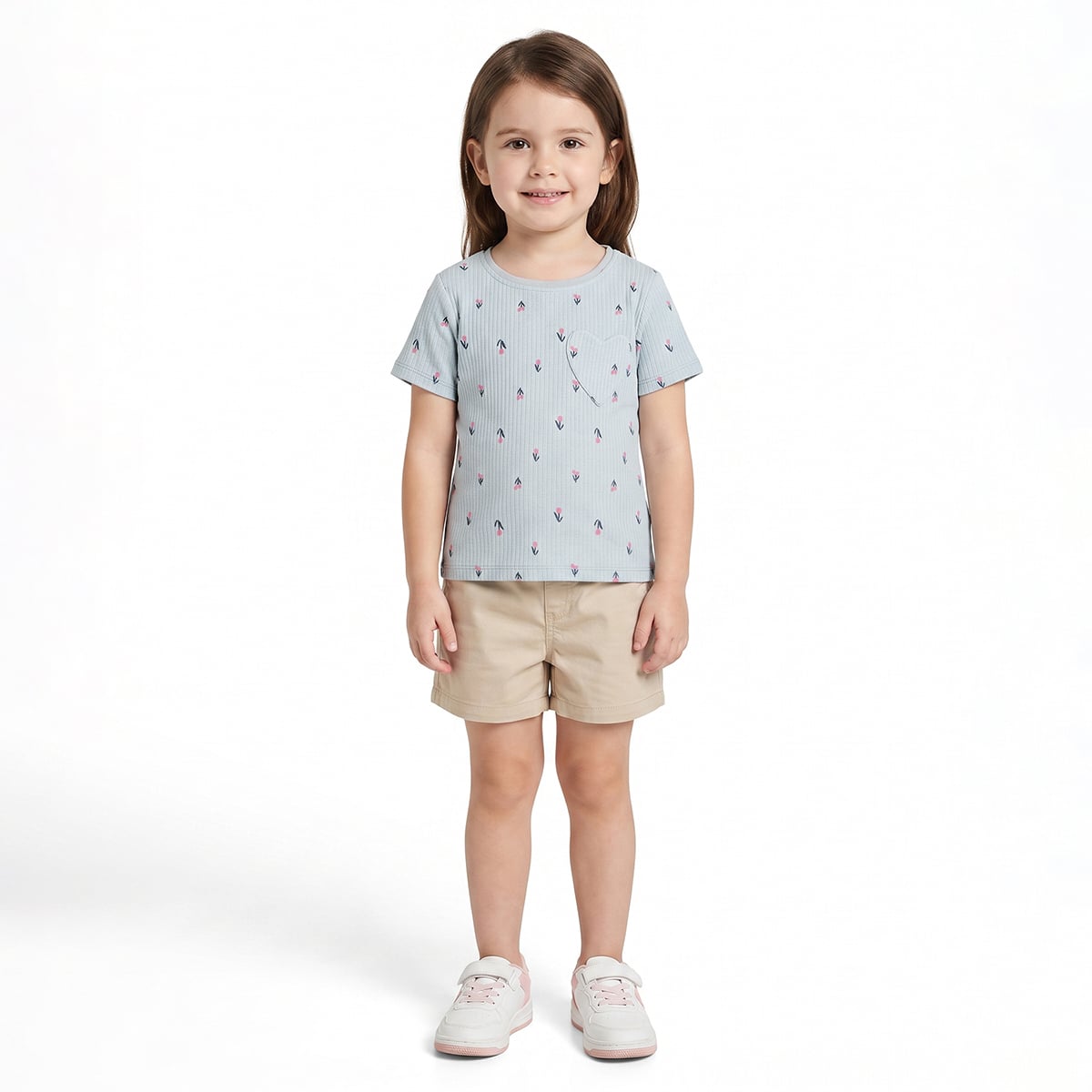 Girls Light Blue Cotton Printed T-Shirt Regular Fit Casual Wear