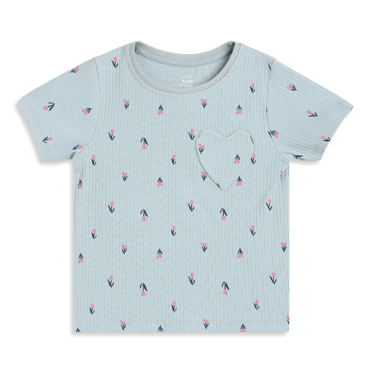 Girls Light Blue Cotton Printed T-Shirt Regular Fit Casual Wear