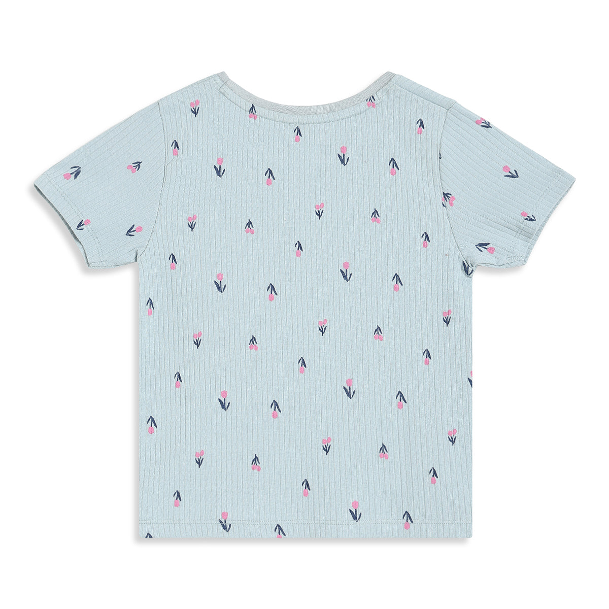 Girls Light Blue Cotton Printed T-Shirt Regular Fit Casual Wear