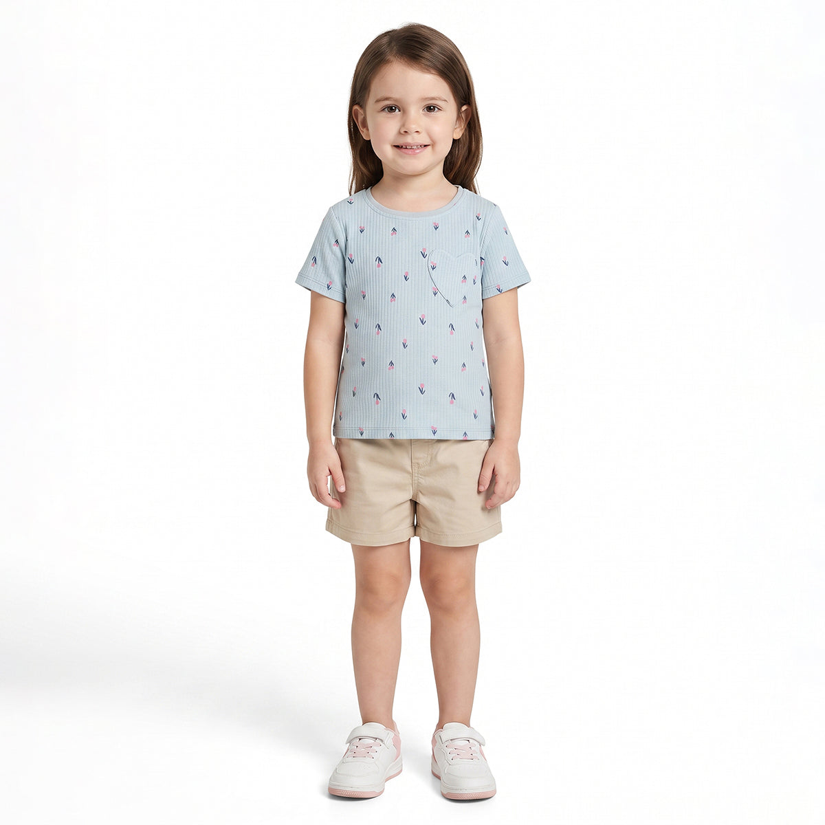 Girls Light Blue Cotton Printed T-Shirt Regular Fit Casual Wear