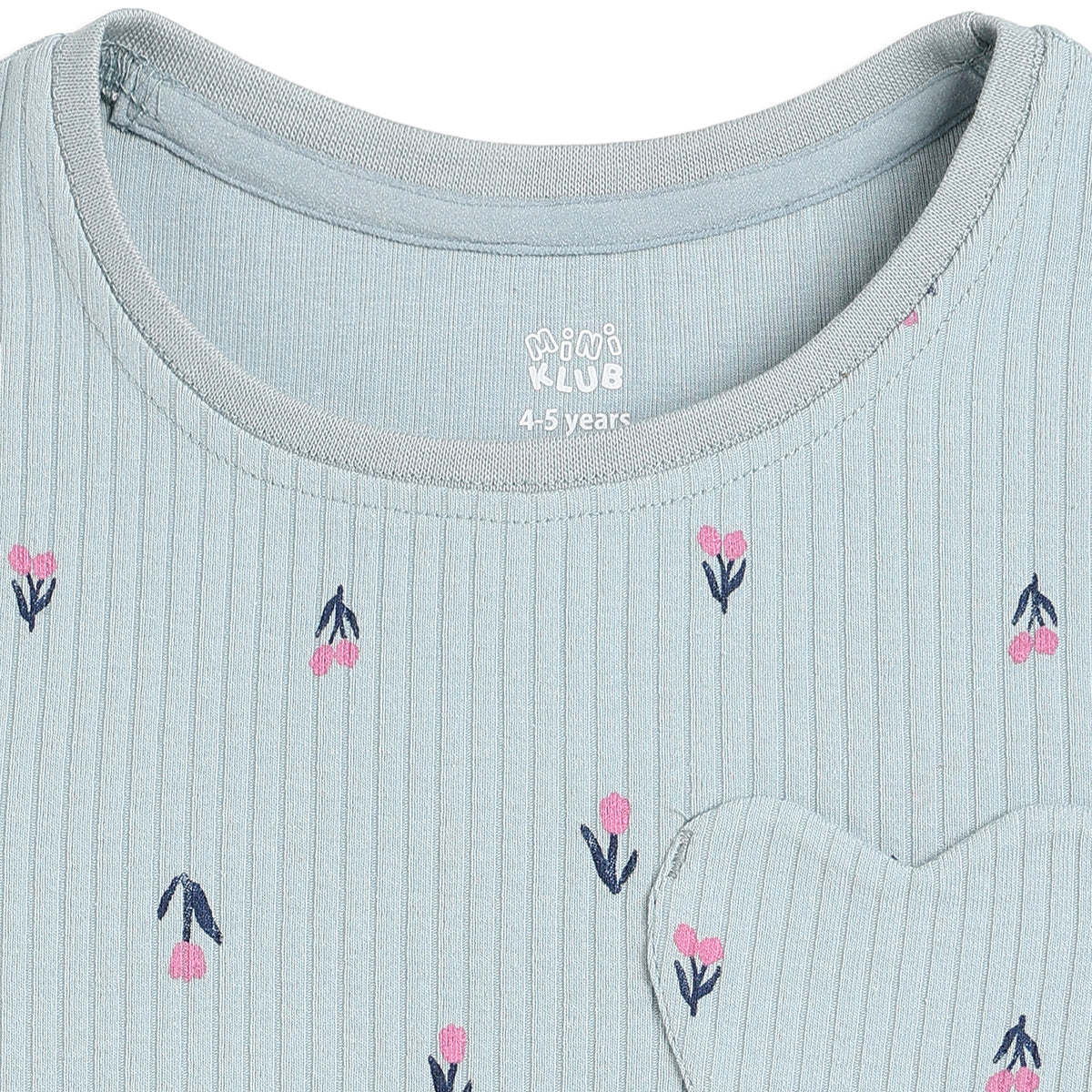 Girls Light Blue Cotton Printed T-Shirt Regular Fit Casual Wear