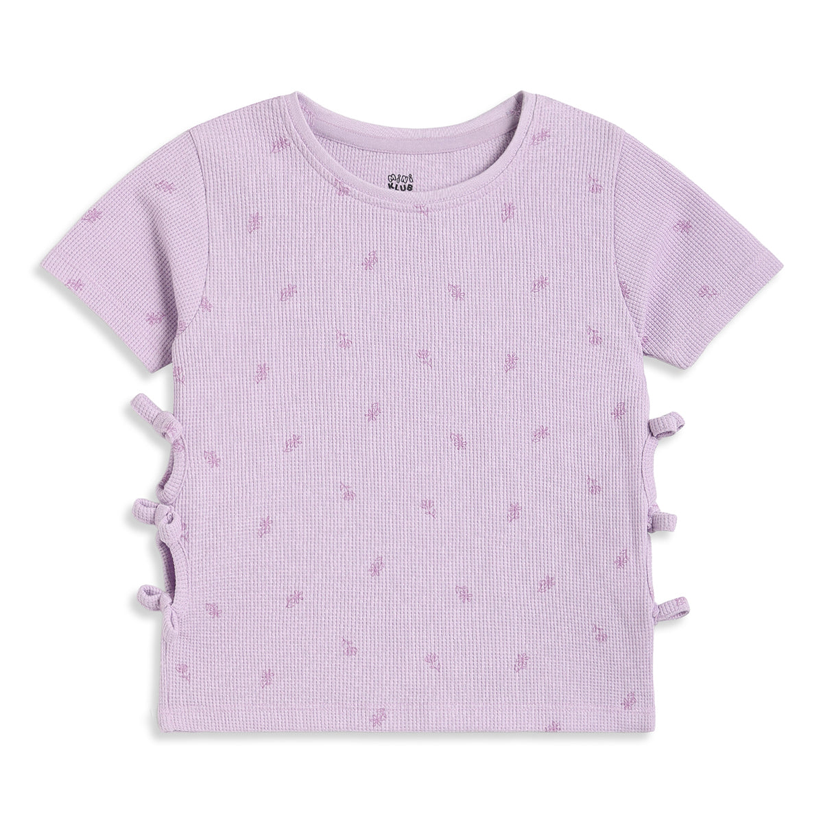 Girls Lilac Cotton Floral Tie Detail Top Regular Fit Casual Wear