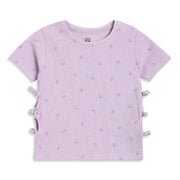 Girls Lilac Cotton Floral Tie Detail Top Regular Fit Casual Wear
