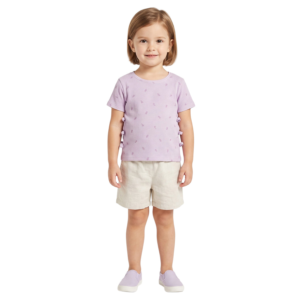 Girls Lilac Cotton Floral Tie Detail Top Regular Fit Casual Wear