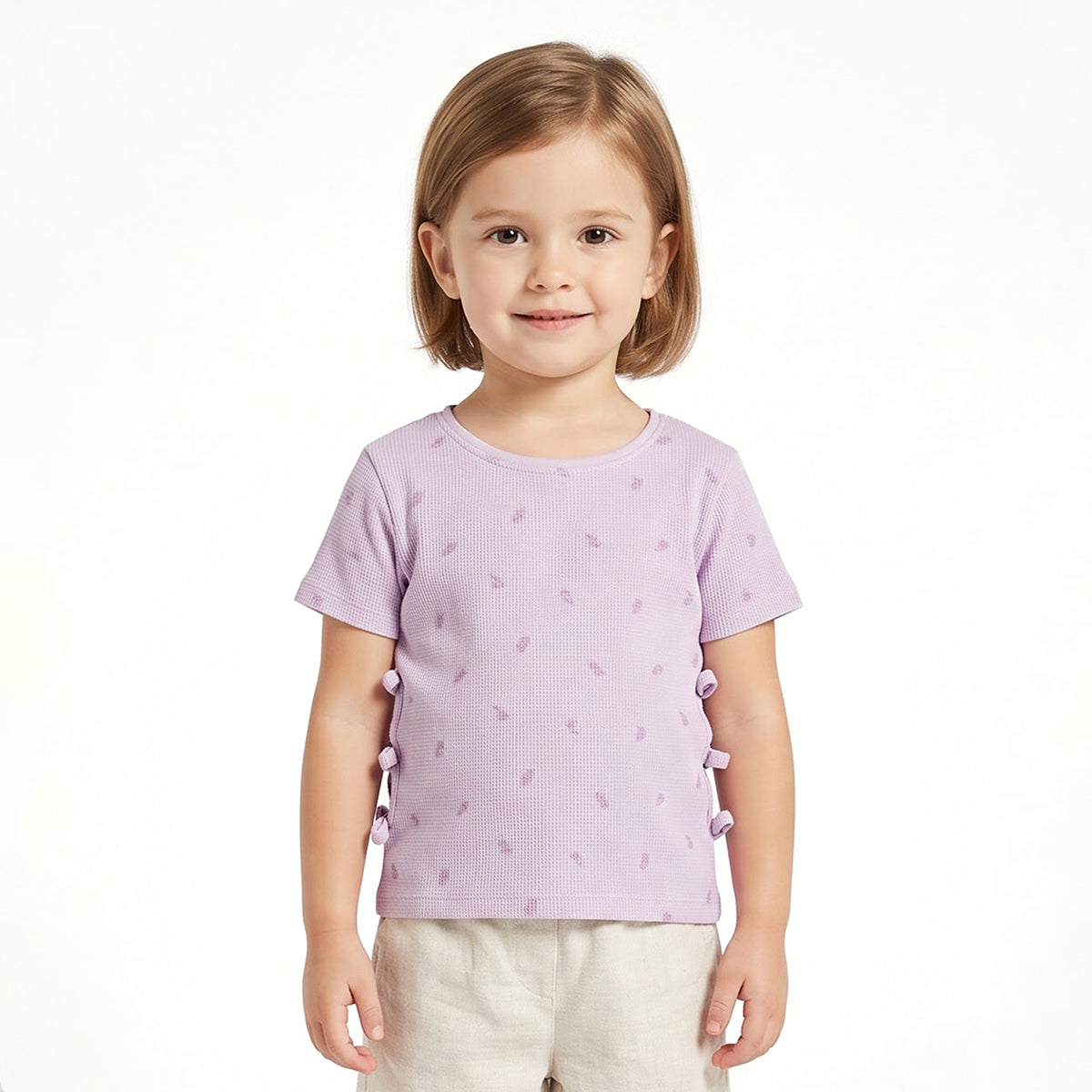 Girls Lilac Cotton Floral Tie Detail Top Regular Fit Casual Wear