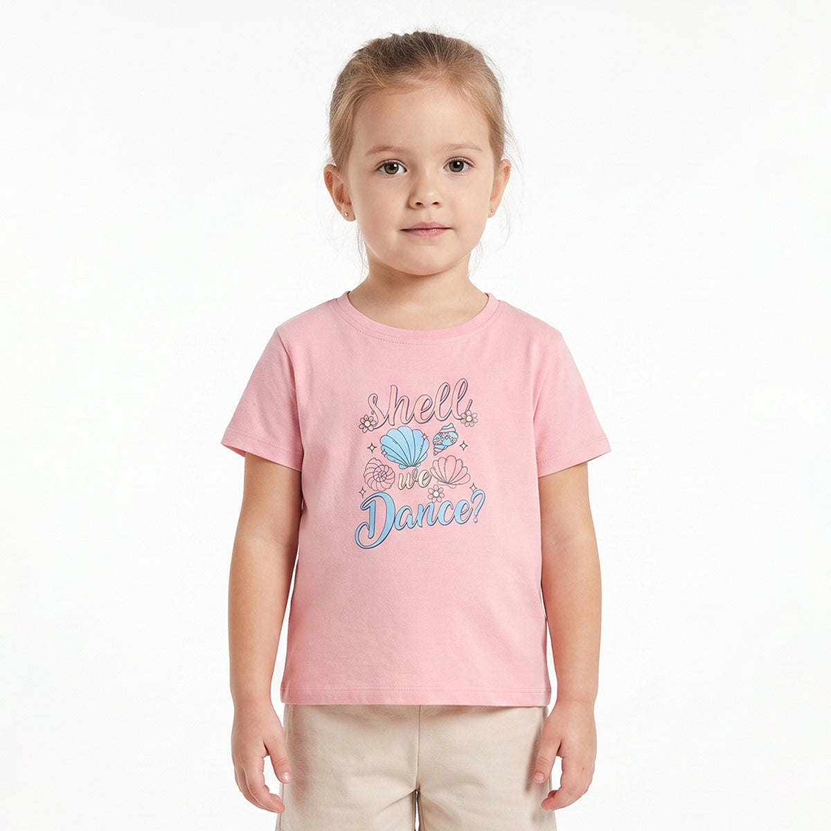 Baby Girls Pink Cotton Printed T-Shirt Regular Fit Casual Wear