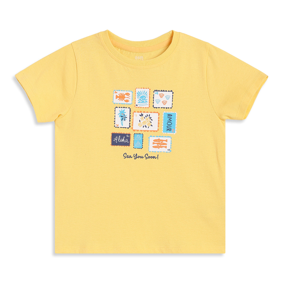 Girls Yellow Cotton Printed T-Shirt Regular Fit Casual Wear