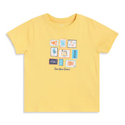Girls Yellow Cotton Printed T-Shirt Regular Fit Casual Wear