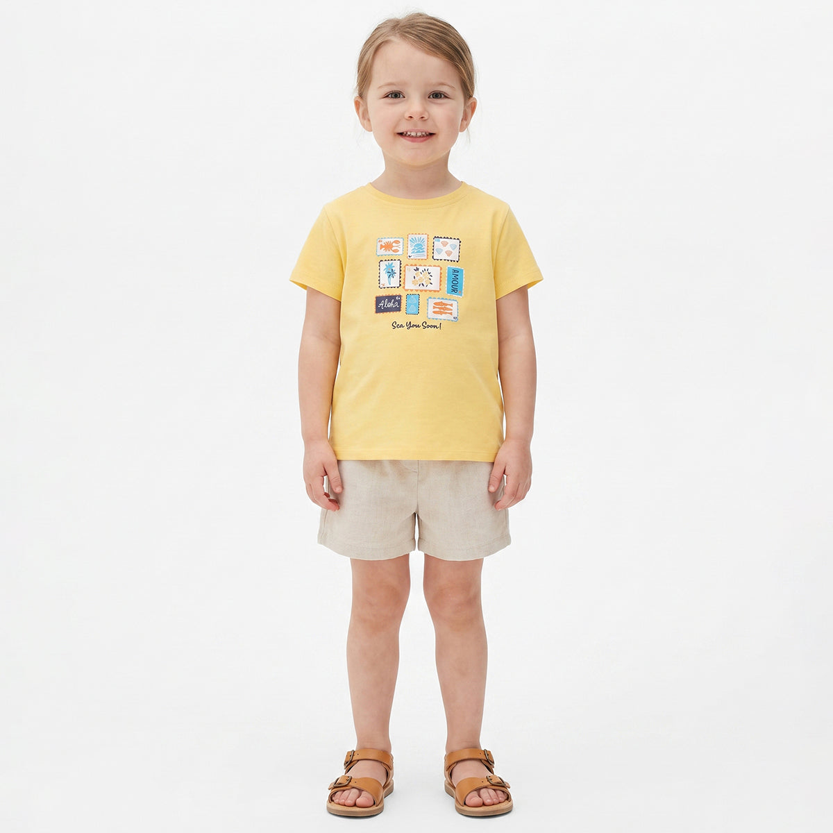Girls Yellow Cotton Printed T-Shirt Regular Fit Casual Wear