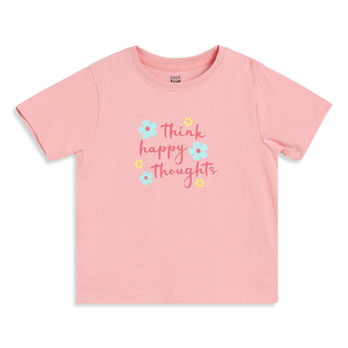 Girls Pink Cotton Printed T-Shirt Regular Fit Casual Wear