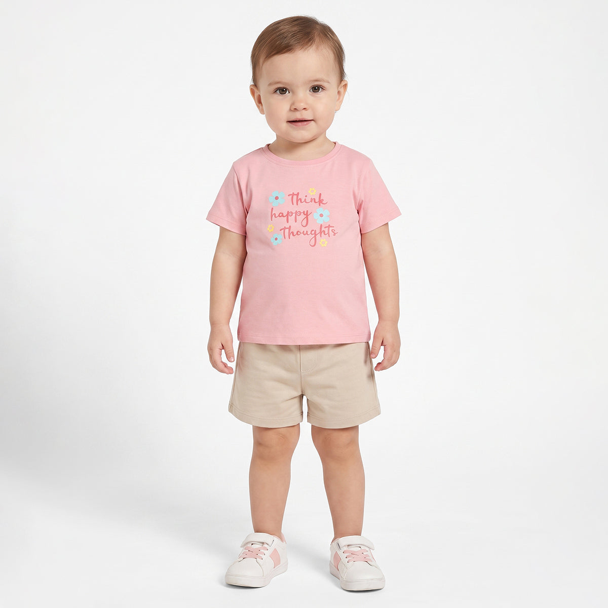 Girls Pink Cotton Printed T-Shirt Regular Fit Casual Wear