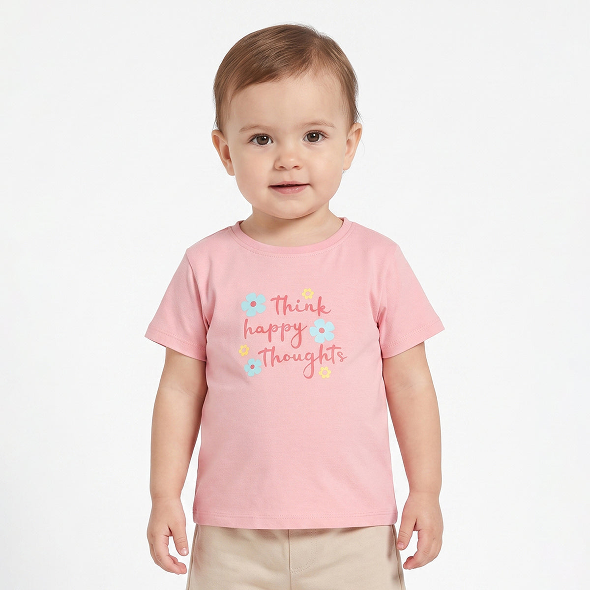 Girls Pink Cotton Printed T-Shirt Regular Fit Casual Wear