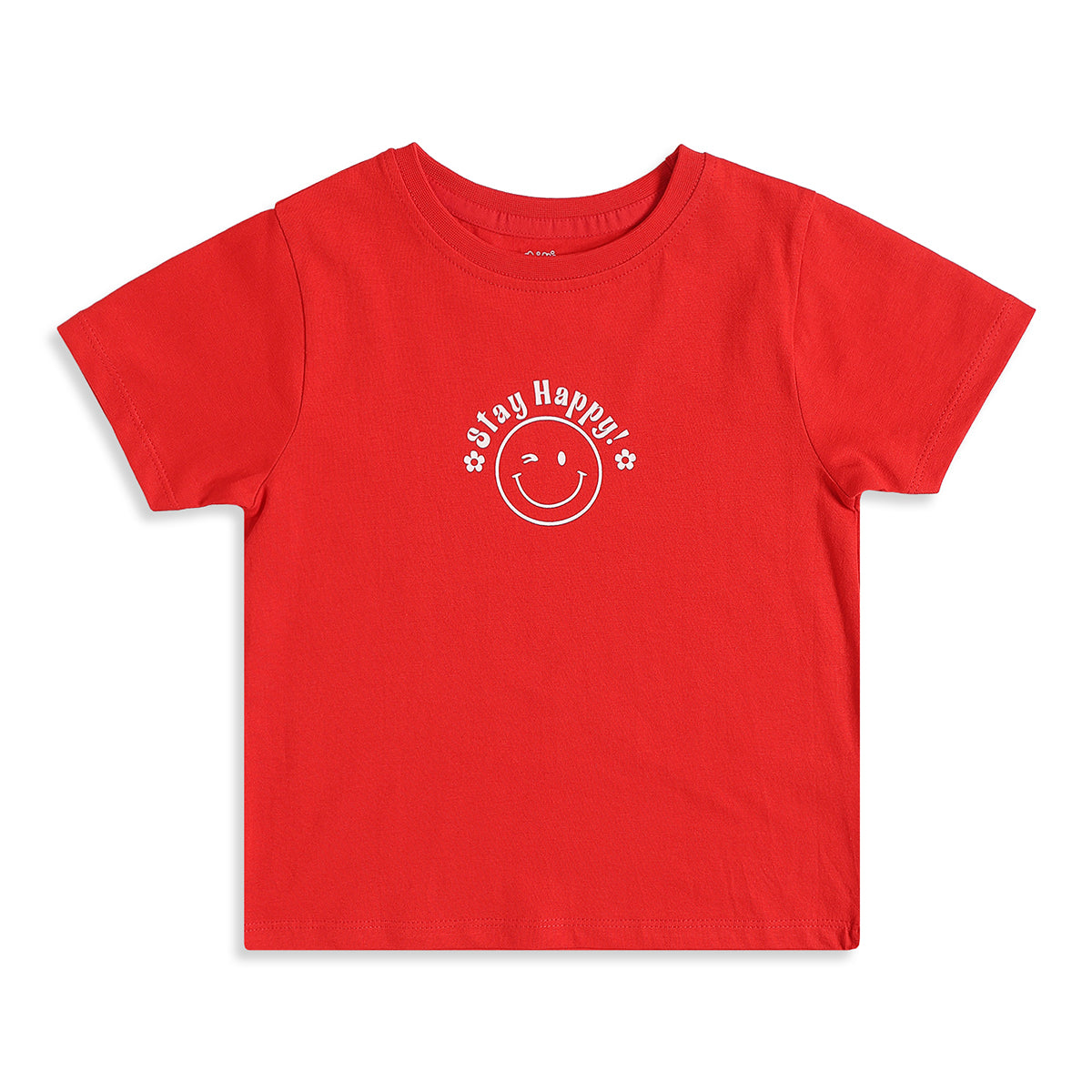 Baby Girls Red Smiley Graphic Print T-Shirt Regular Fit Casual Kids T-Shirt
