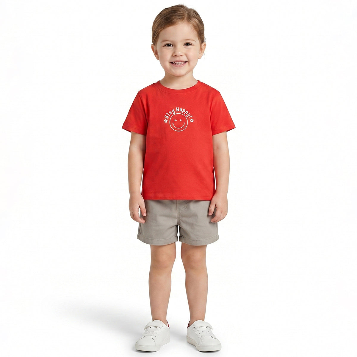 Baby Girls Red Smiley Graphic Print T-Shirt Regular Fit Casual Kids T-Shirt