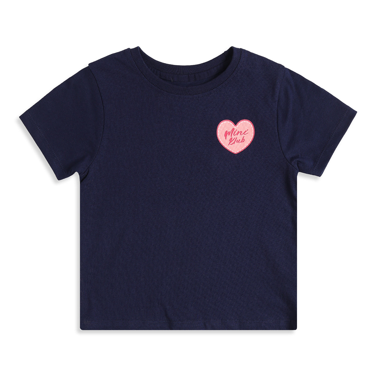 Baby Girls Navy Blue Heart Print T-Shirt Regular Fit Casual Kids T-Shirt