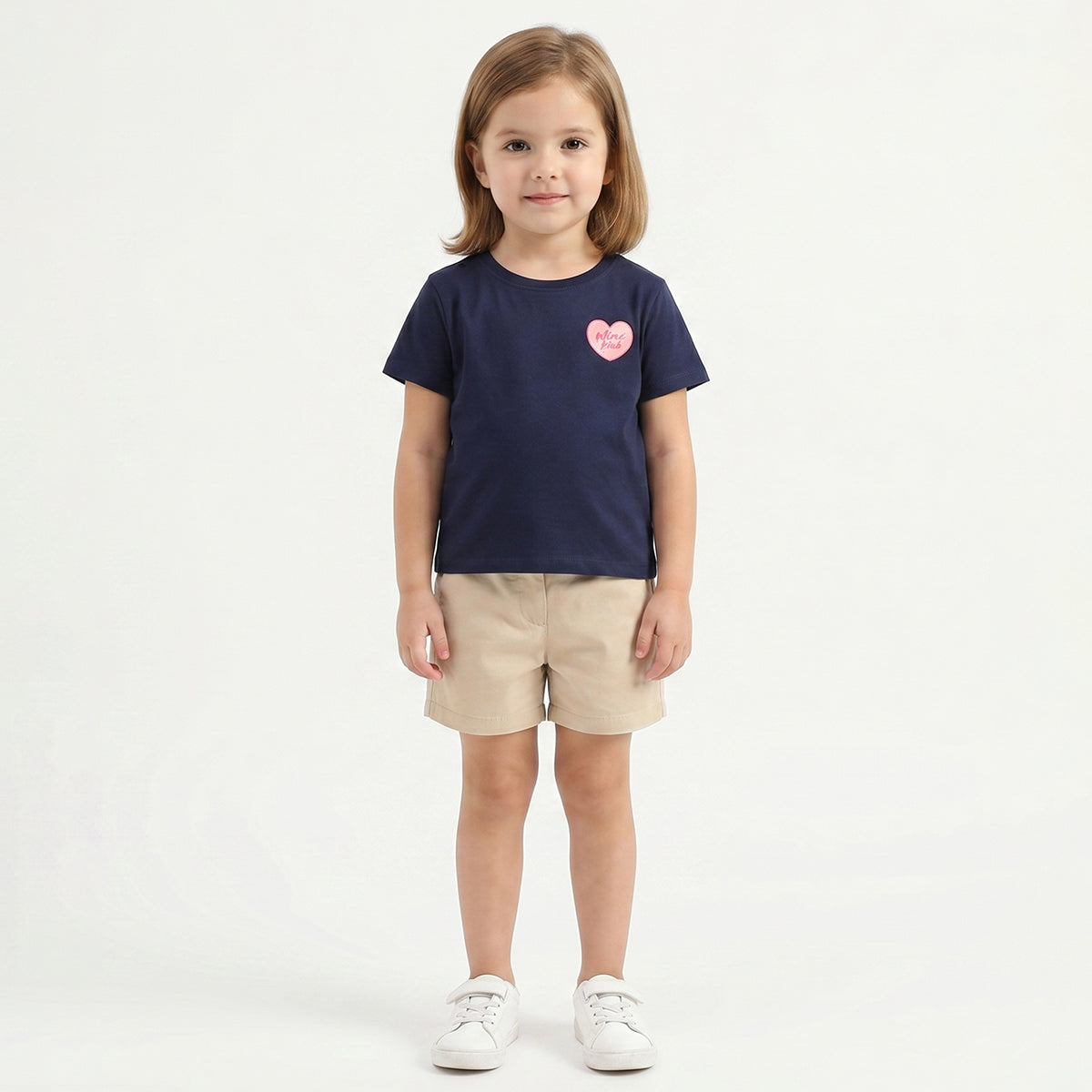 Baby Girls Navy Blue Heart Print T-Shirt Regular Fit Casual Kids T-Shirt