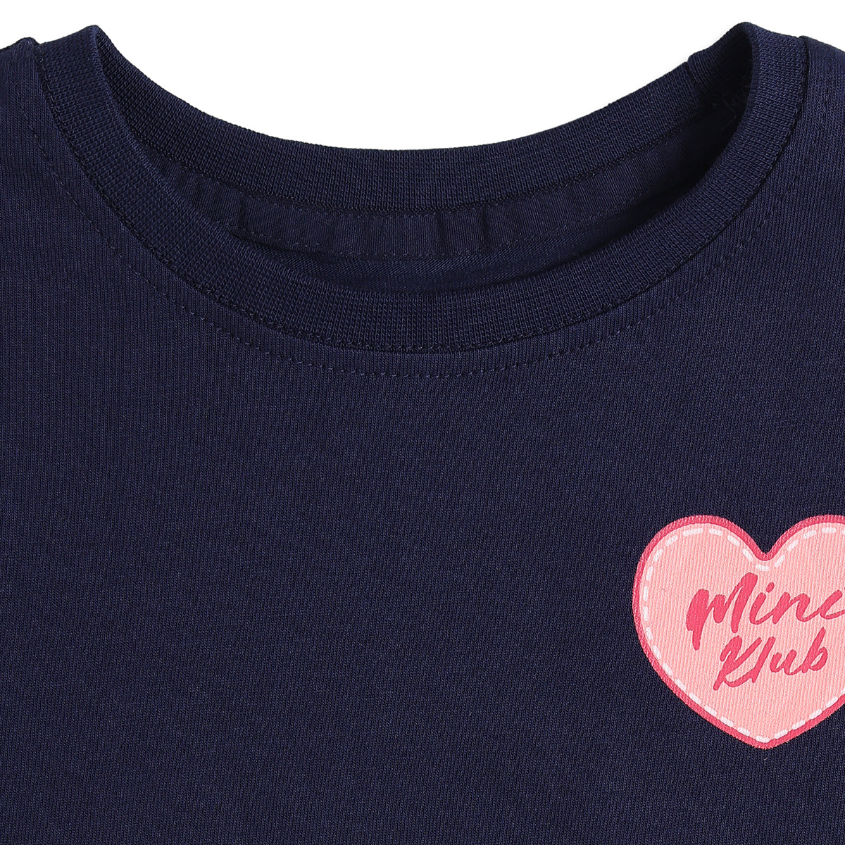 Baby Girls Navy Blue Heart Print T-Shirt Regular Fit Casual Kids T-Shirt