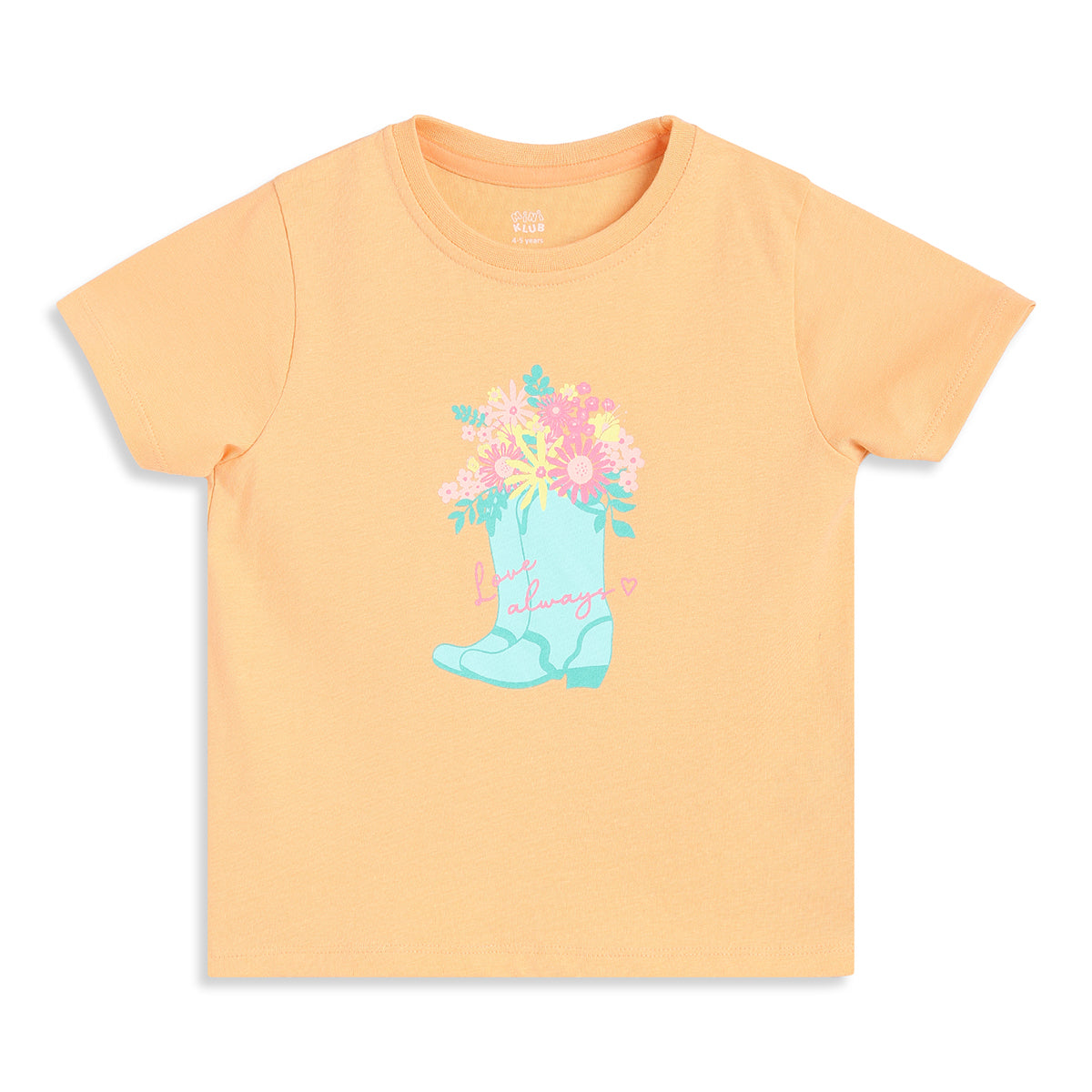 Baby Girls Peach Cotton Printed T-Shirt Regular Fit Casual Wear