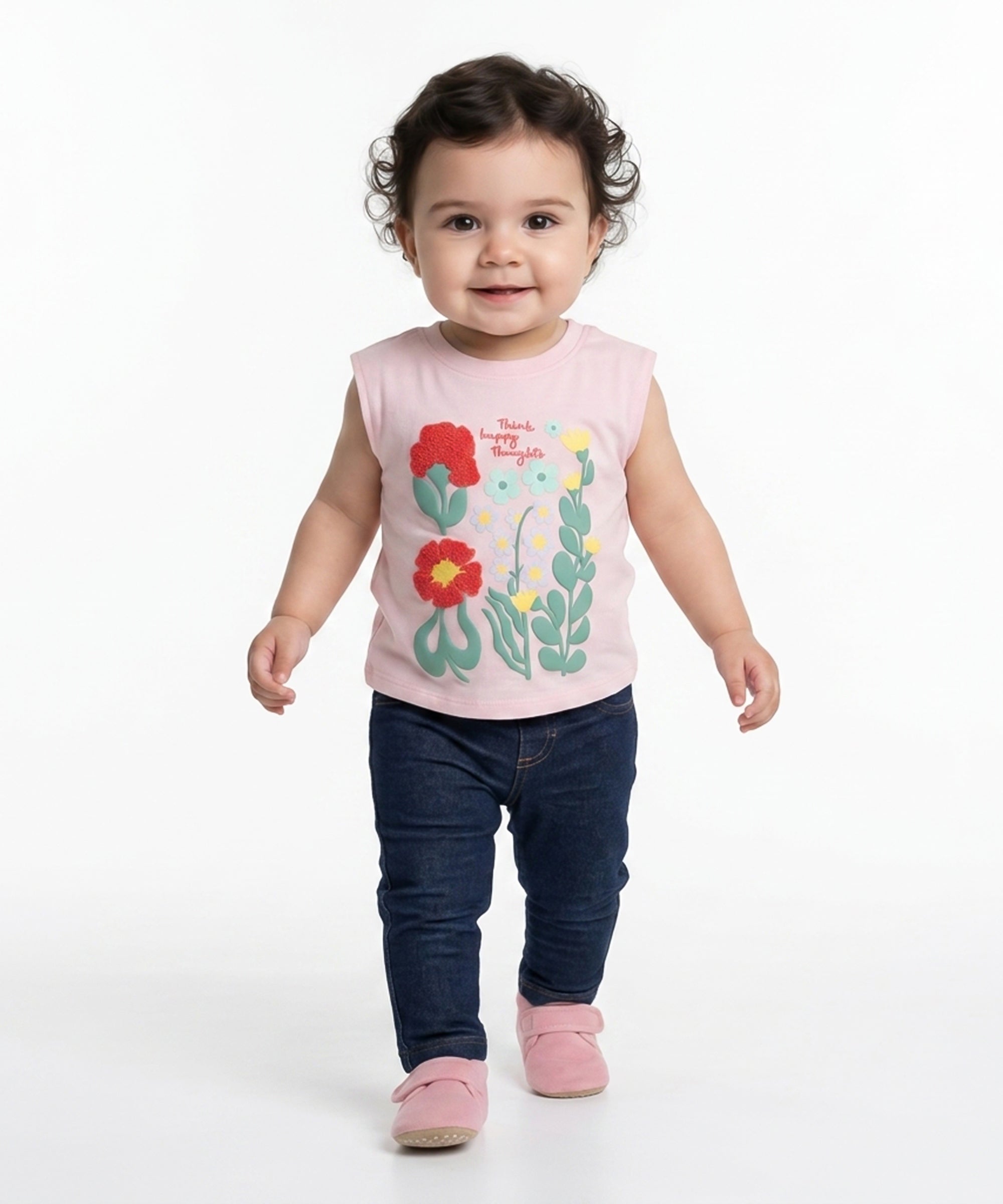 Baby Girls Floral Embroidered Top, Pink