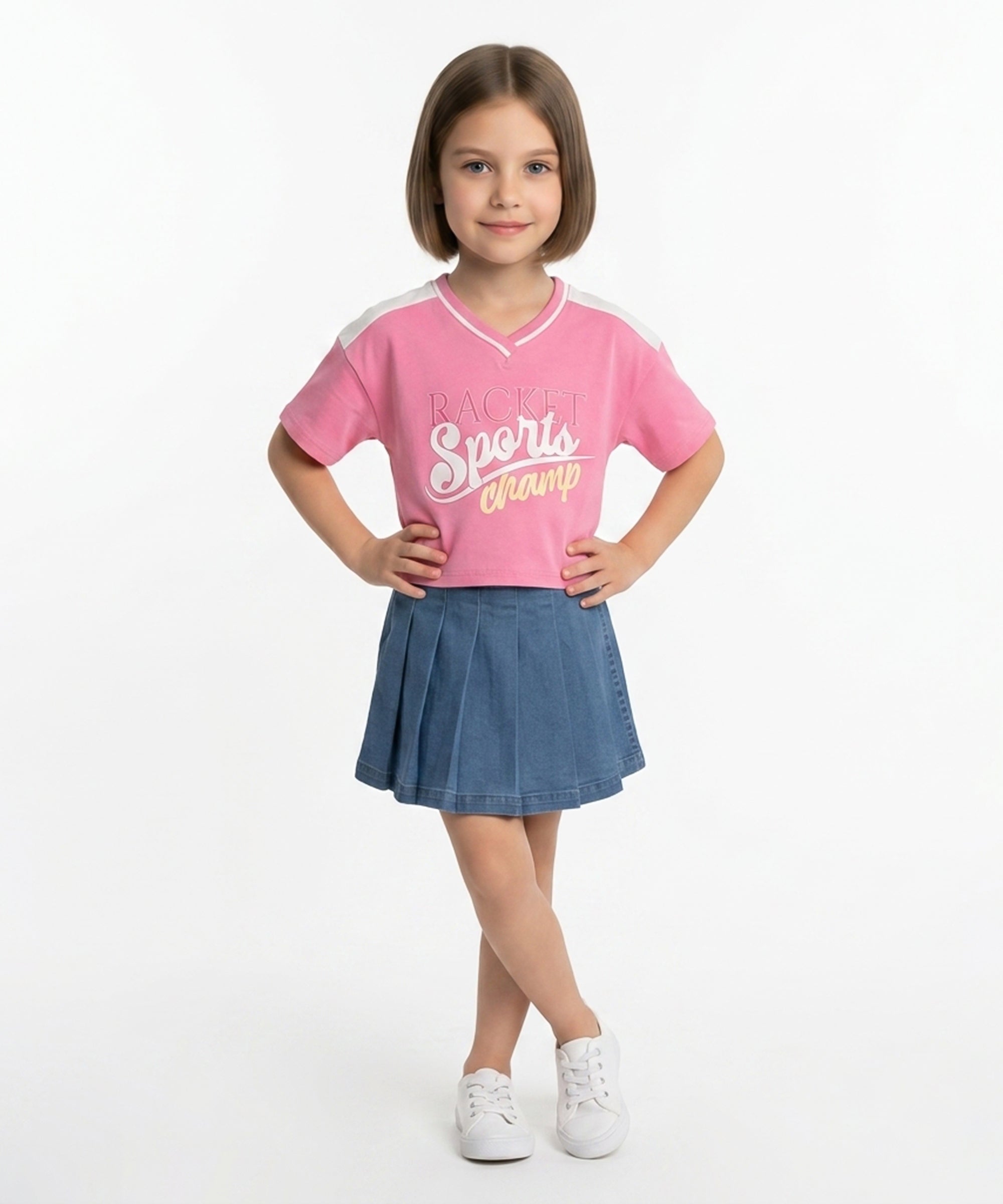 Kids Girls V-Neck Knit Top - Pink