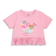 Kids Girls Graphic Print T-Shirt with Fringe Detail, Pink
