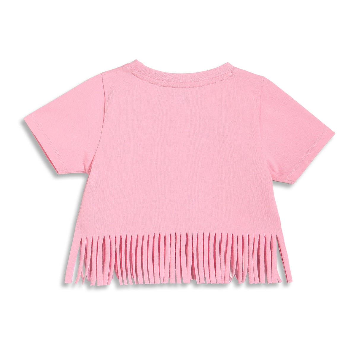 Kids Girls Graphic Print T-Shirt with Fringe Detail, Pink