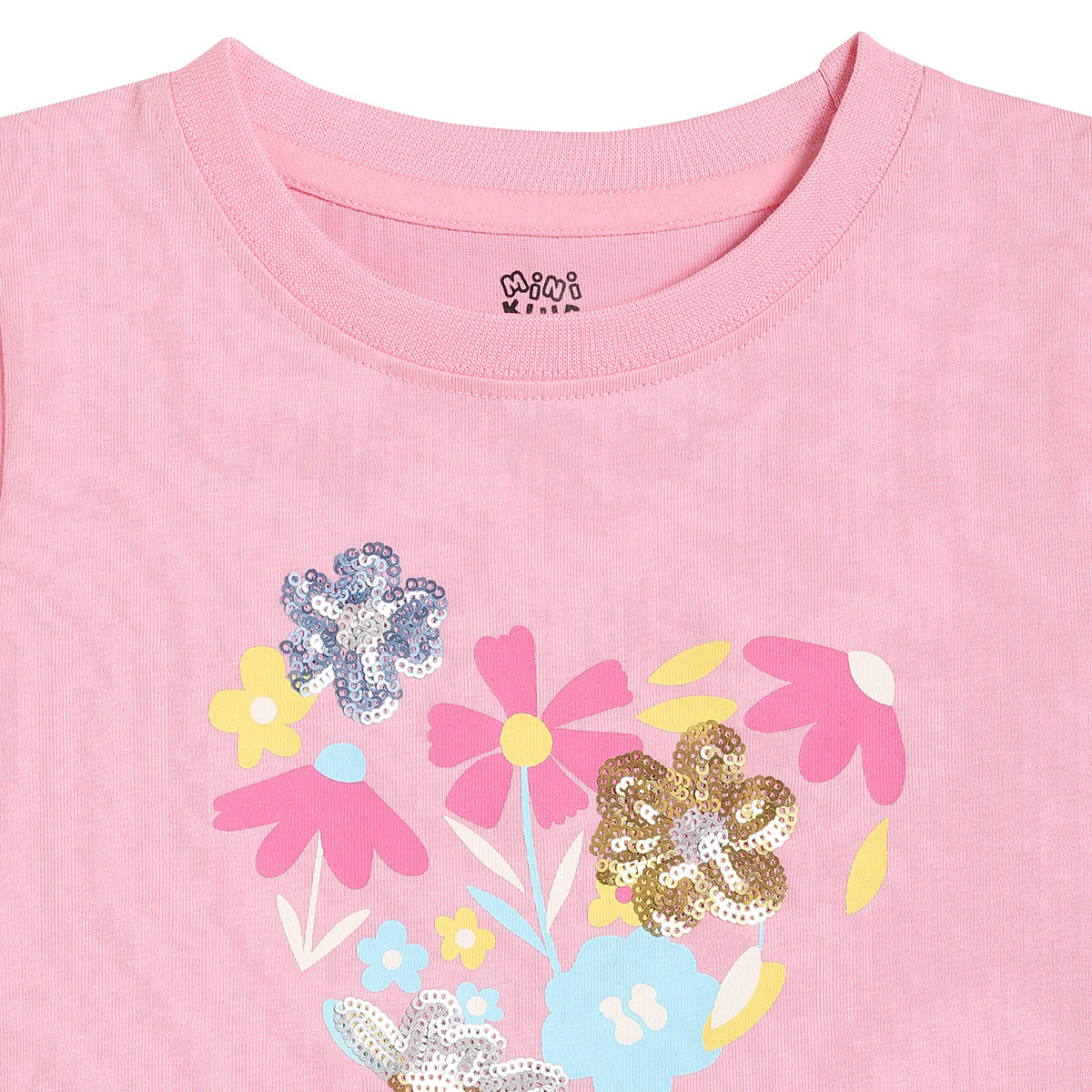 Kids Girls Graphic Print T-Shirt with Fringe Detail, Pink