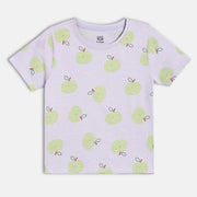 Girls All-Over Apple Print Knit T-Shirt, Lavender