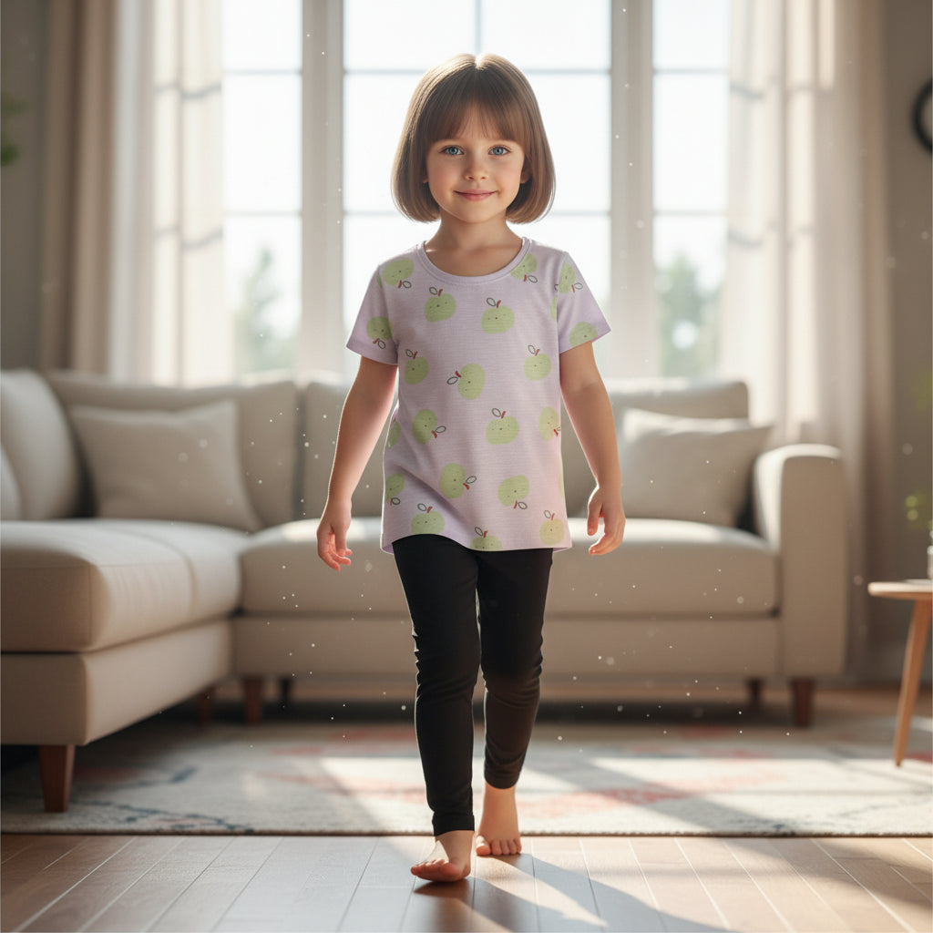 Girls All-Over Apple Print Knit T-Shirt, Lavender