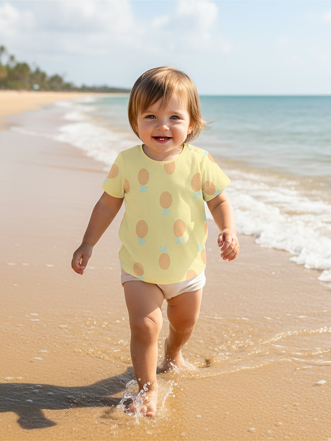 Kids Girls Pineapple Print Knit Top, Yellow