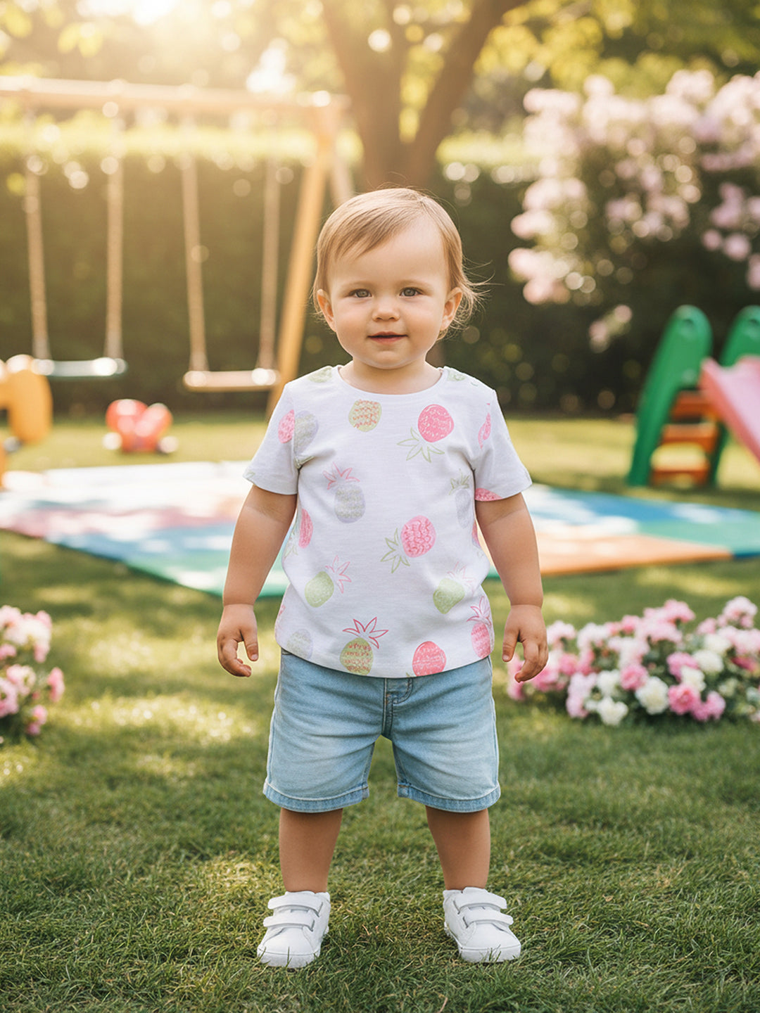 Kids Girls Pineapple Print Knit Top, White
