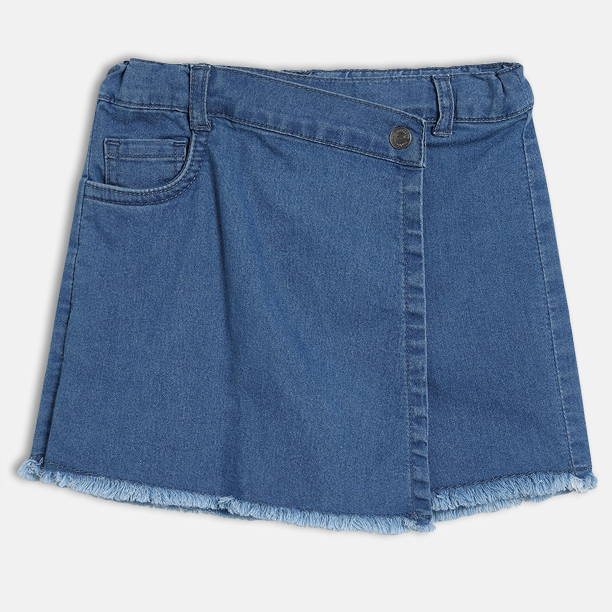 Girls Denim Skort with Frayed Hem, Blue