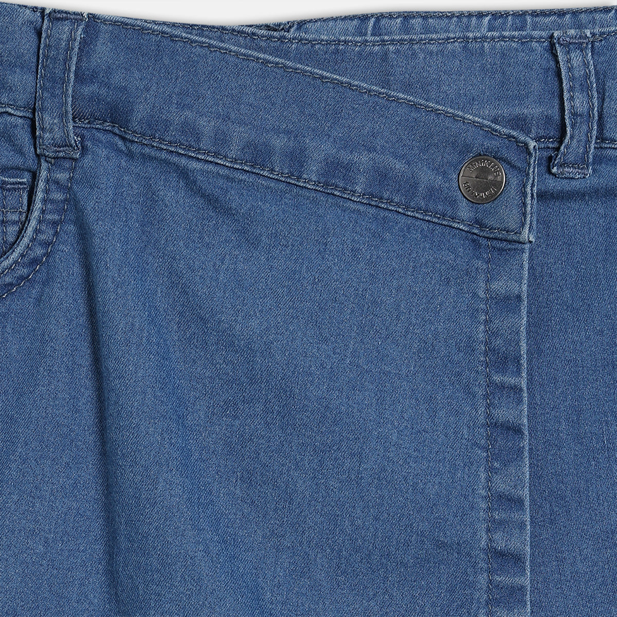 Girls Denim Skort with Frayed Hem, Blue