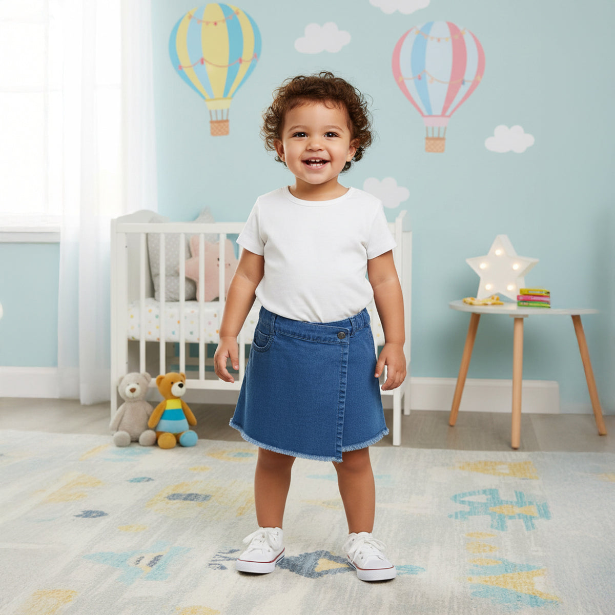 Girls Denim Skort with Frayed Hem, Blue