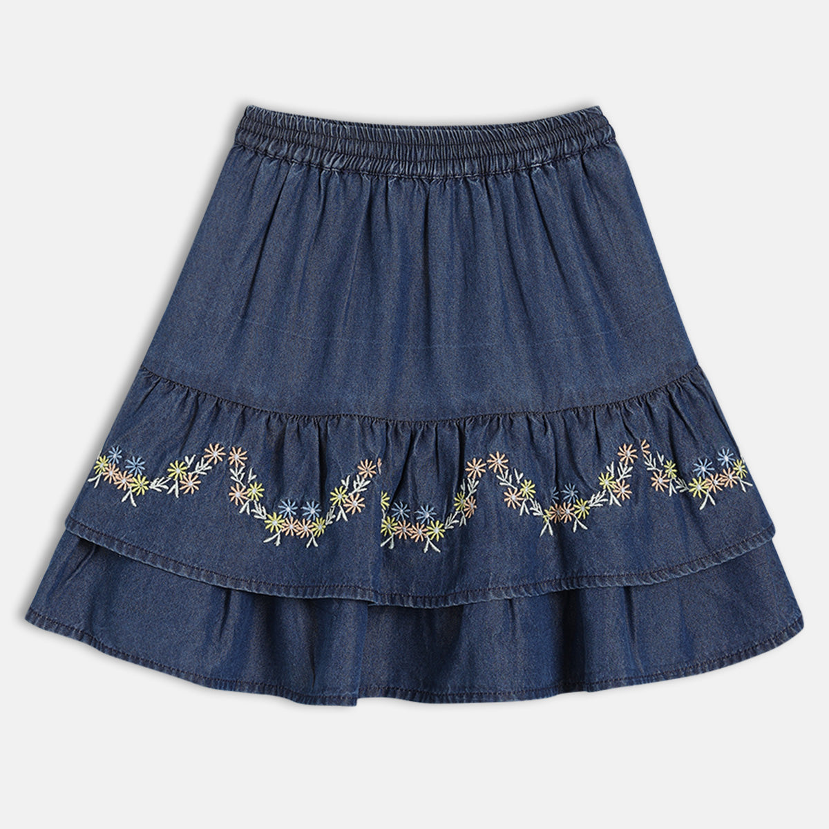Kids Girls Embroidered Tiered Skirt, Blue