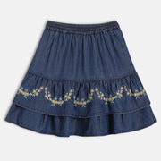 Kids Girls Embroidered Tiered Skirt, Blue