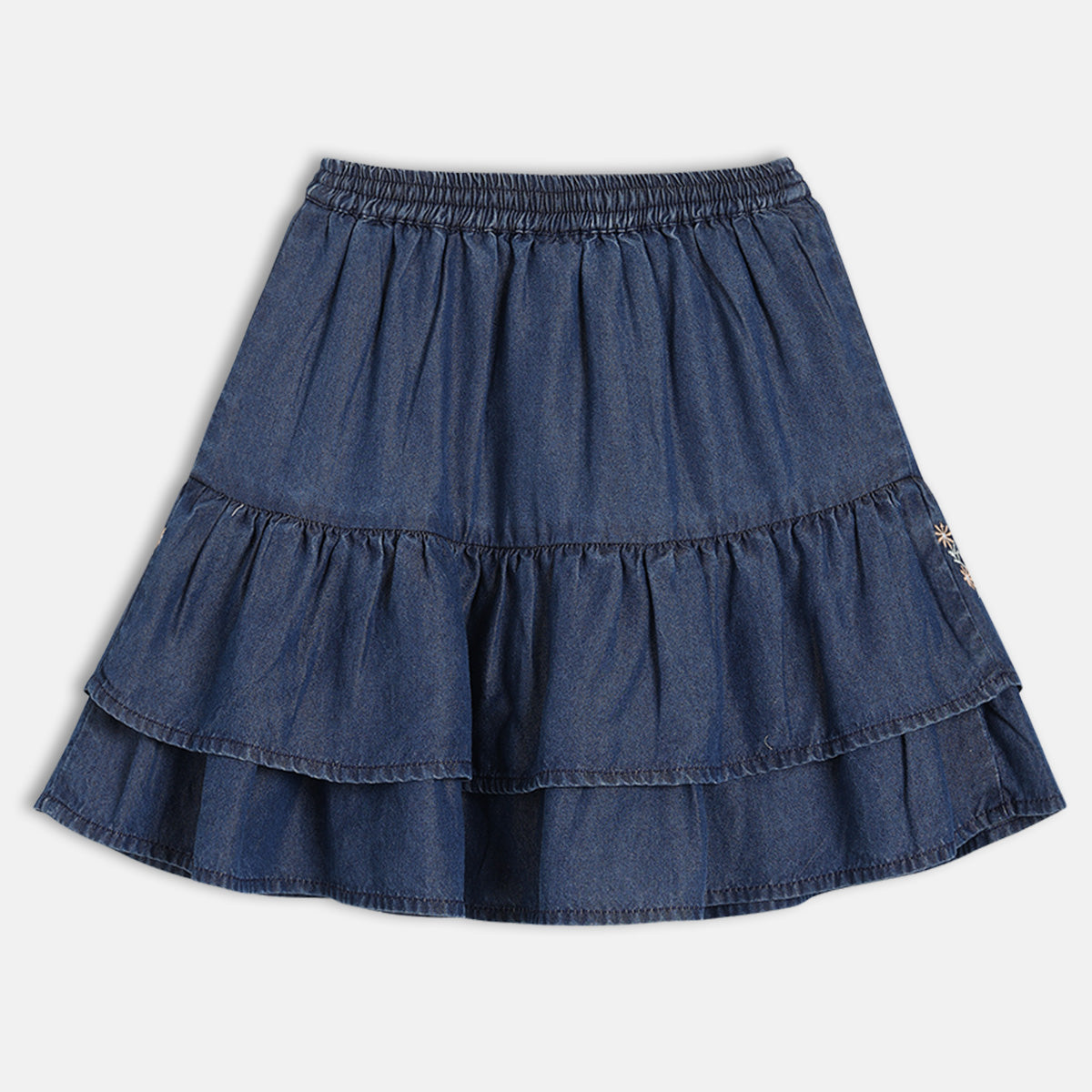 Kids Girls Embroidered Tiered Skirt, Blue