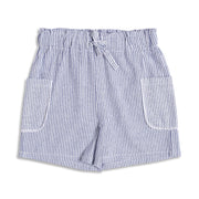 Girls Blue and White Striped Cotton Shorts with Paperbag Waist Casual Kids Shorts