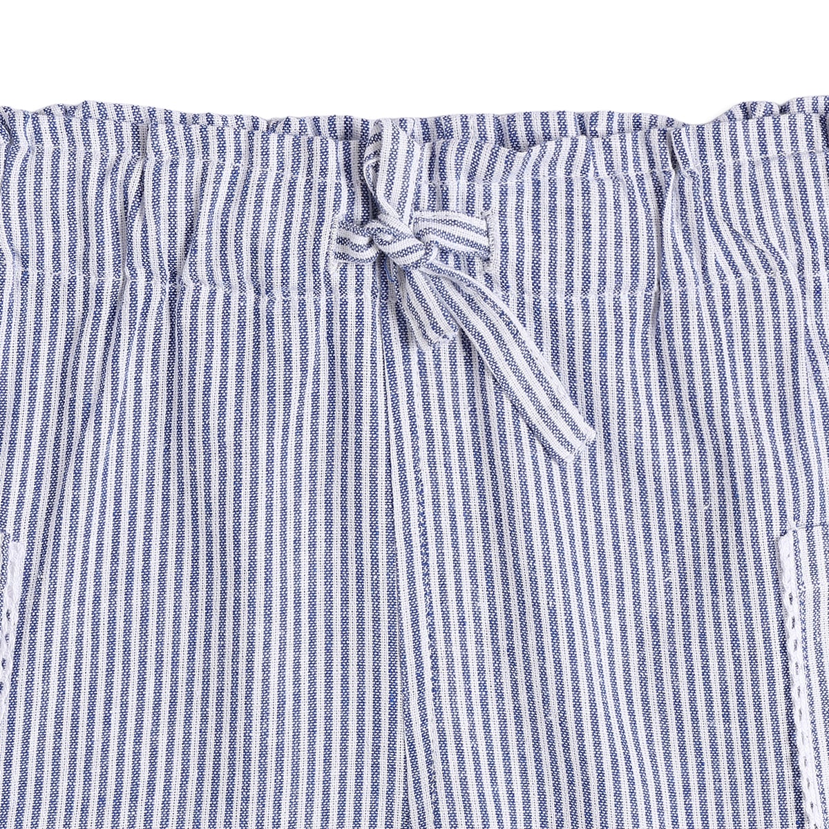 Girls Blue and White Striped Cotton Shorts with Paperbag Waist Casual Kids Shorts