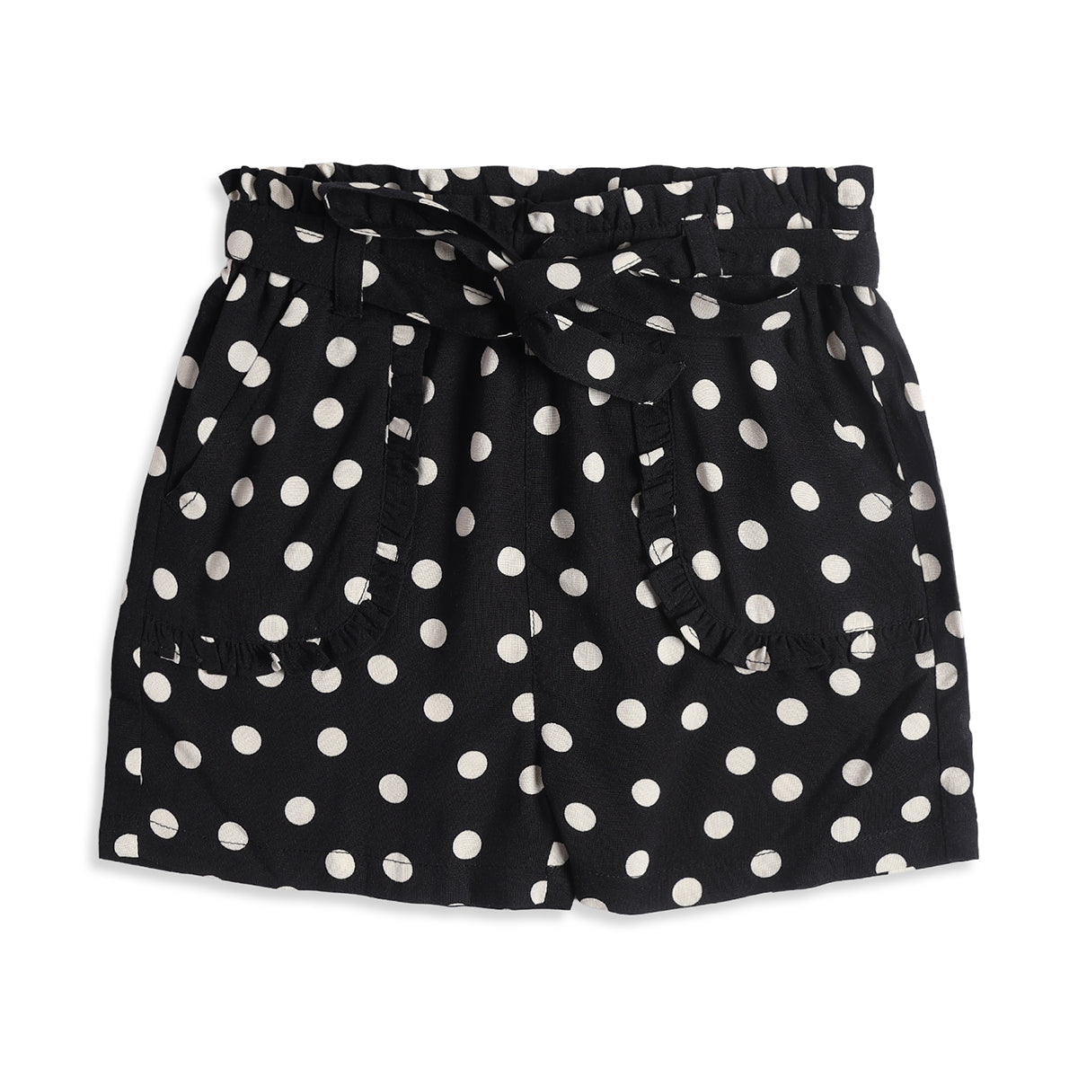 Baby Girls Black Polka Dot Shorts Regular Fit Casual Kids Shorts