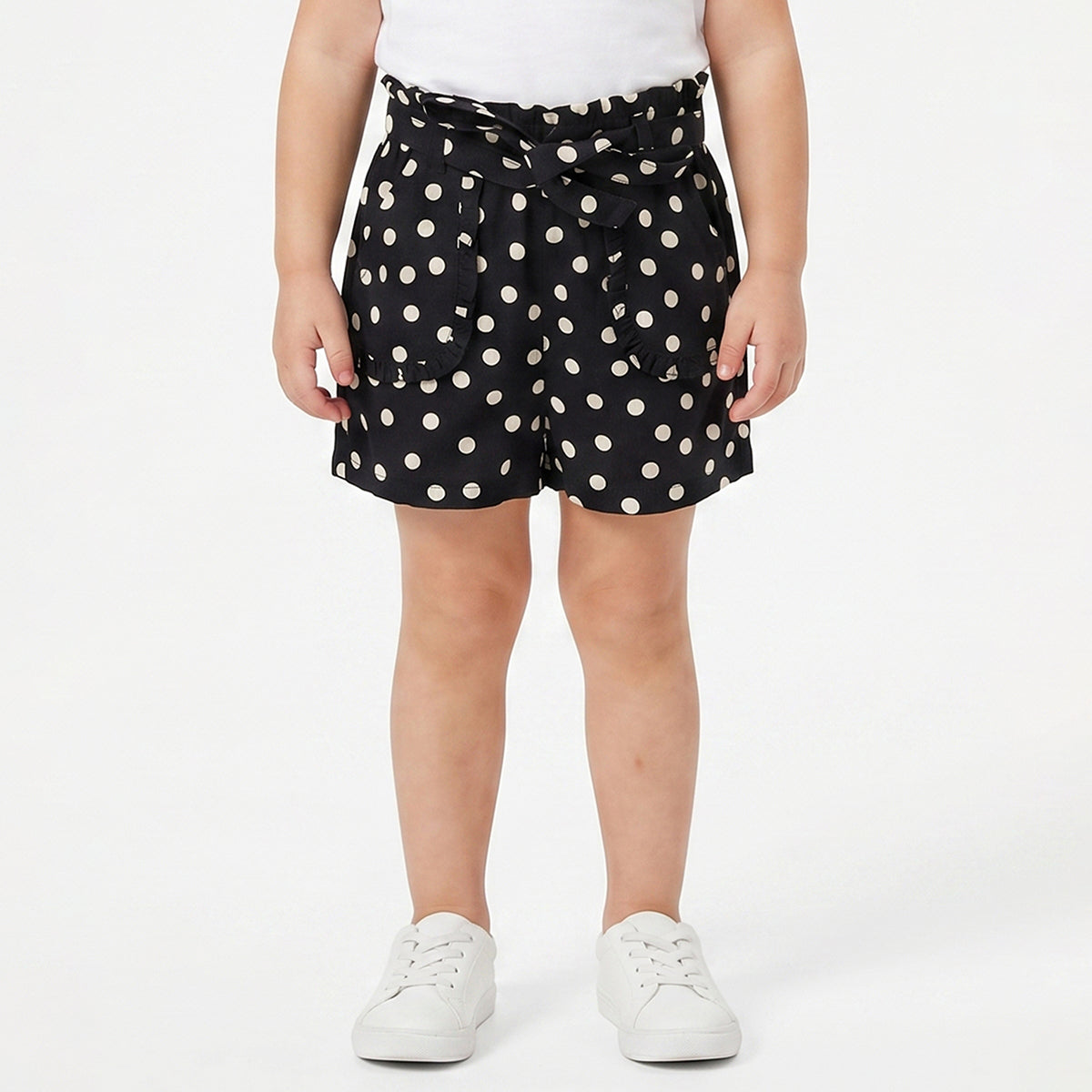 Baby Girls Black Polka Dot Shorts Regular Fit Casual Kids Shorts
