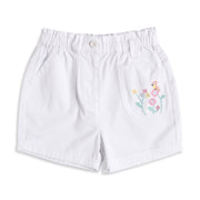 Baby Girls White Embroidered Cotton Shorts Regular Fit Casual Summer Shorts