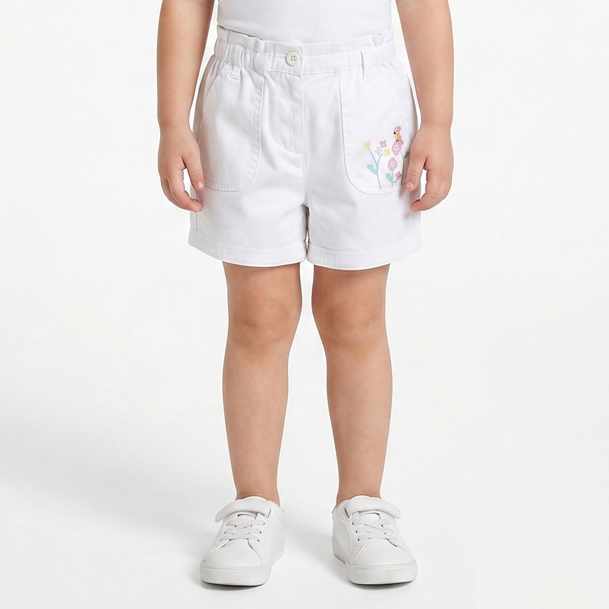 Baby Girls White Embroidered Cotton Shorts Regular Fit Casual Summer Shorts