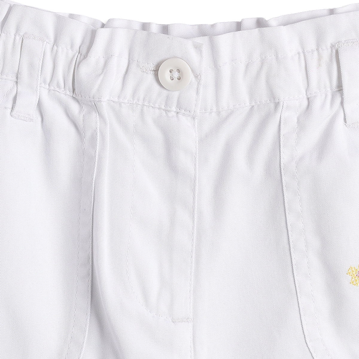Baby Girls White Embroidered Cotton Shorts Regular Fit Casual Summer Shorts
